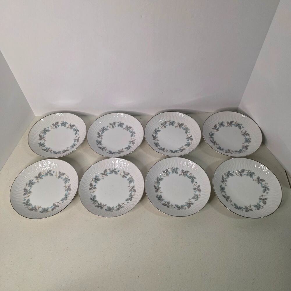 Set of 8 Sango Briarwood Bread Dessert Plates Blue Gray Floral Japan Vintage